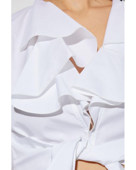 Balmain White Ruffle Detailed Cropped Shirt