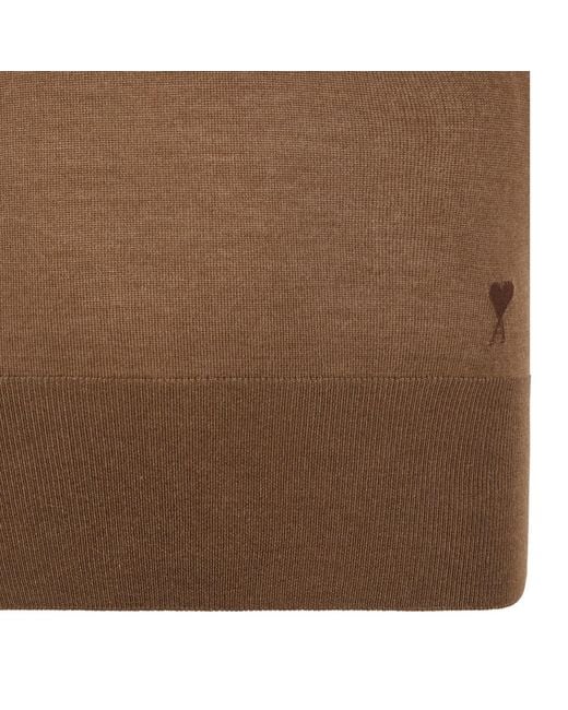 AMI Brown Short-Sleeve Knitted Polo Shirt