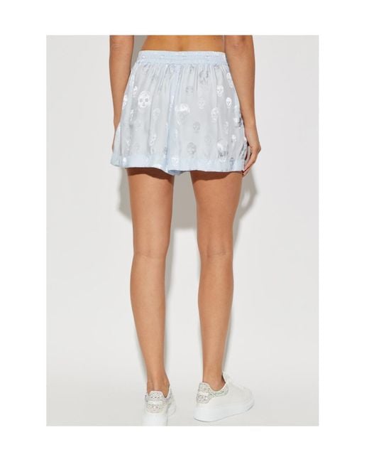 McQueen Blue Skull-Motif Drawstring Shorts