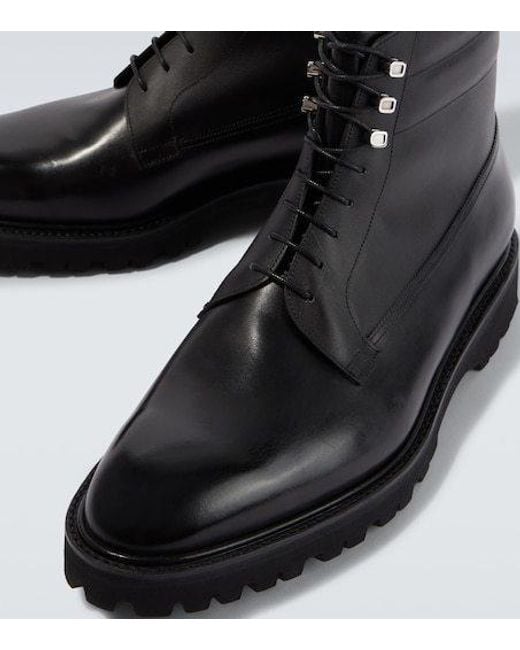 John Lobb Black Alder Leather Lace-Up Boots for men
