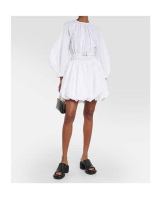 Jil Sander White Leather-Trimmed Cotton Poplin Minidress