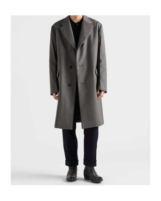 Prada Gray Single-Breasted Wool Coat for men