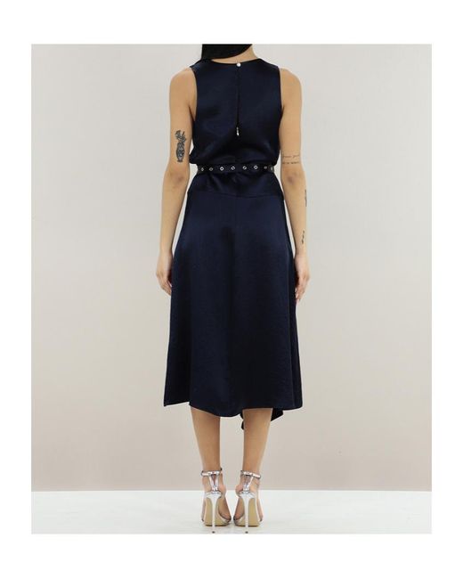 Liu Jo Blue Belted Asymmetric Satin Midi Dress