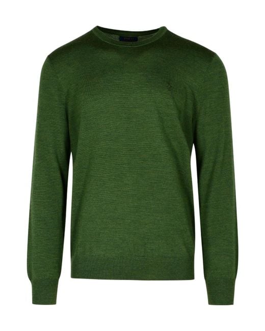 Polo Ralph Lauren Green Logo Embroidered Crewneck Jumper for men
