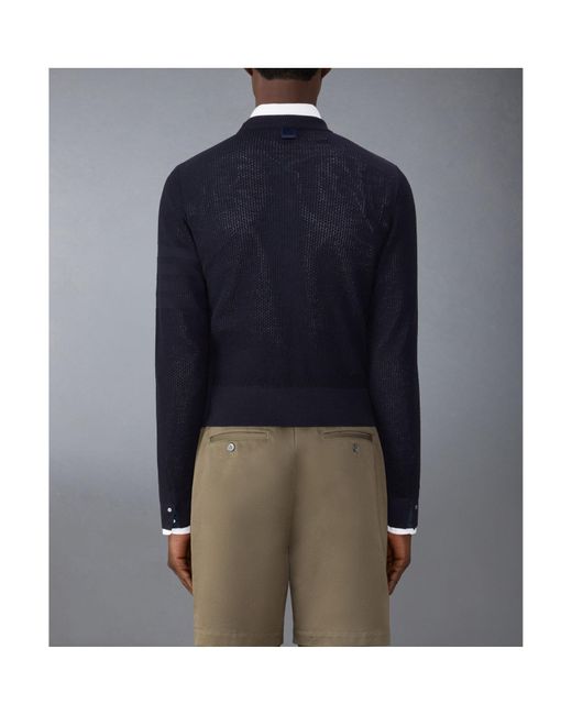 Thom Browne Blue Open-Knit Crewneck Jumper for men