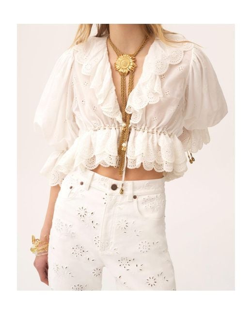 Chloé White Chloé Ruffled Lace Top