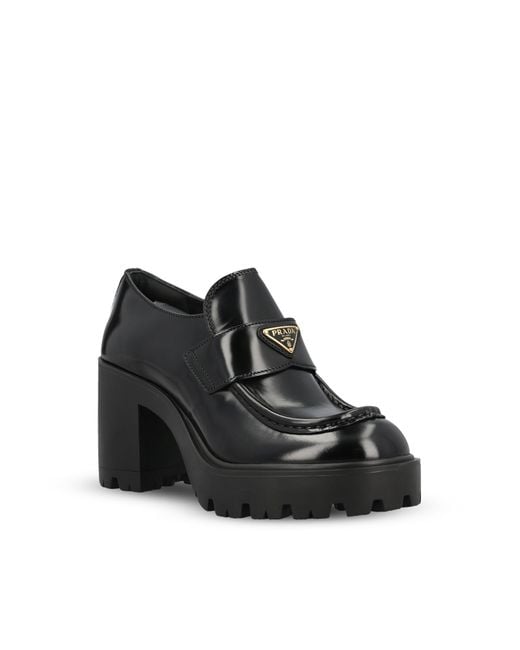 Prada Black Logo-Plaque Chunky-Sole Loafers