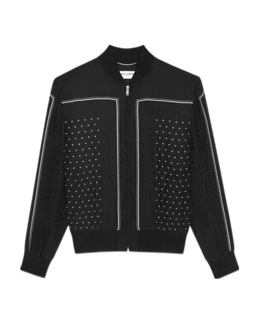Saint Laurent Black Polka-Dot Pattern Bomber Jacket for men