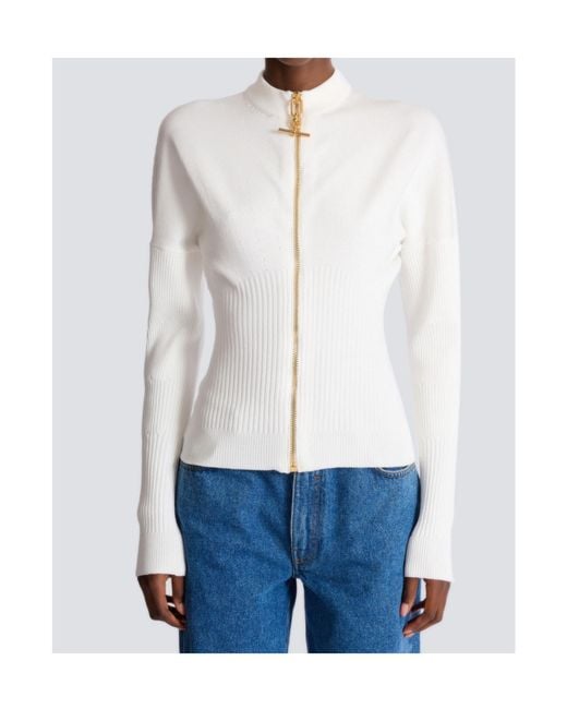 Balmain White Zipped Knit Cardigan