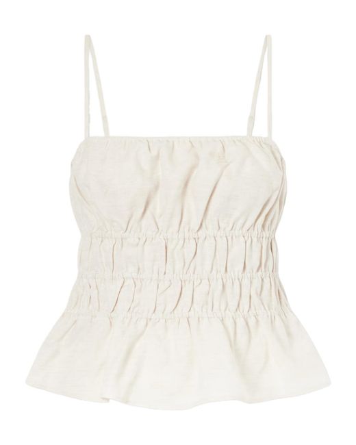 Staud White Ayla Ruffled Linen Tank