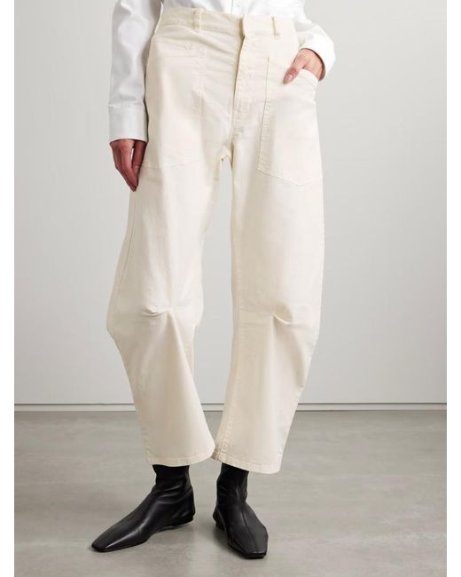 Nili Lotan White Shon Cotton-Blend Twill Barrel-Leg Pants