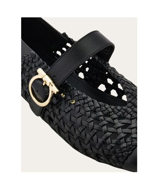 Ferragamo Black Gancini Buckle Ballet Flat