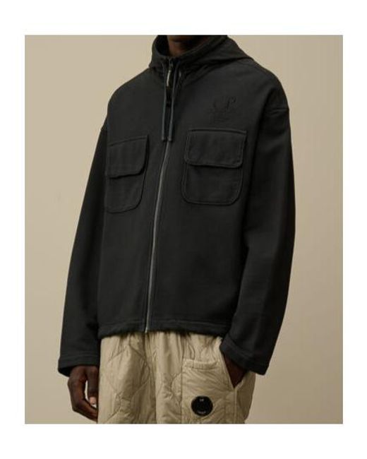 C P Company Black Zip Front Hoodie Coat for men