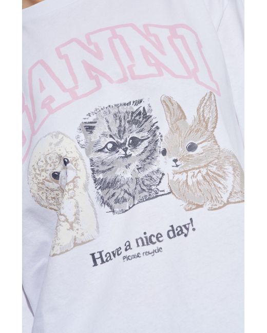Ganni White Animal Print Long Sleeve T-Shirt