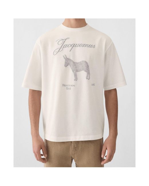 Jacquemus White Logo Printed Crewneck T-Shirt for men
