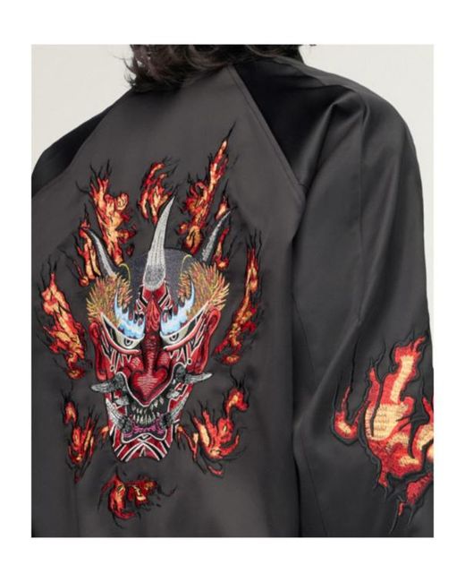 Y-3 Black Embroidered Graphic Satin Souvenir Jacket for men