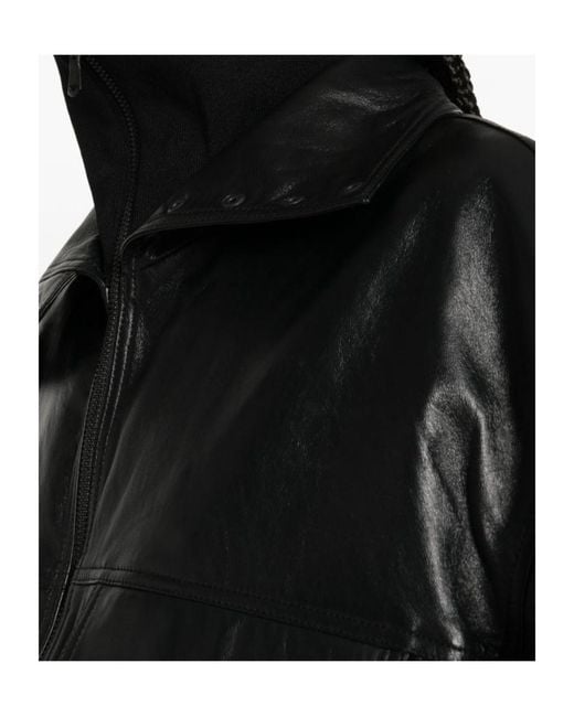 Frankie Shop Black Carnaby Funnel-Neck Leather Jacket
