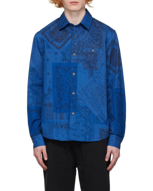 KENZO Blue Bandana-Print Cotton Shirt for men