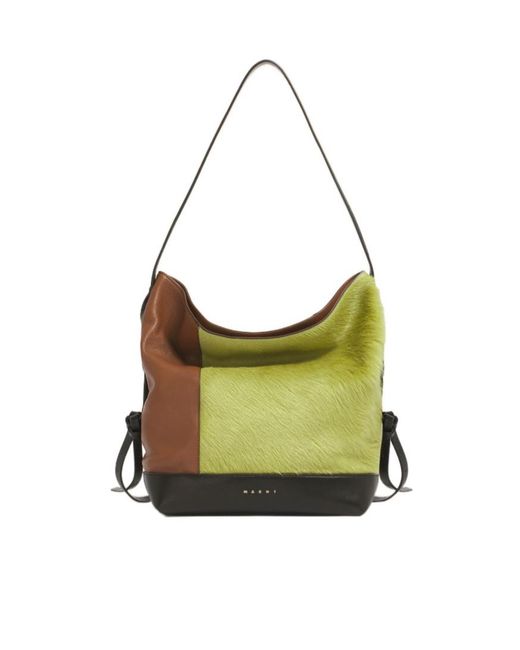 Marni Green And Lambskin And Long-Hair Pod 2.0 Small Hobo Bag