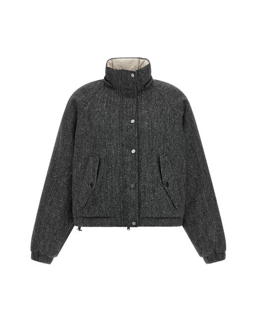 Brunello Cucinelli Gray Donegal Tweed Hooded Jacket