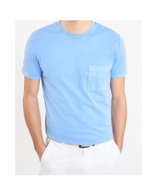 Fay Blue Pocket Crew Neck T-Shirt for men