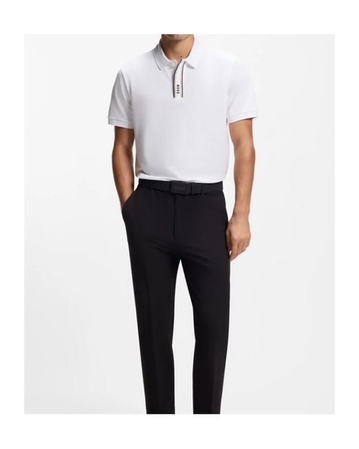 Boss White Stripe-Detail Polo Shirt for men