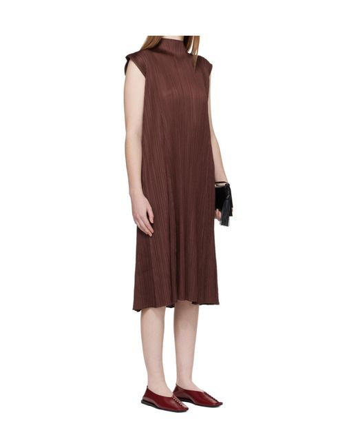 Pleats Please Issey Miyake Red Pleated Midi Dress