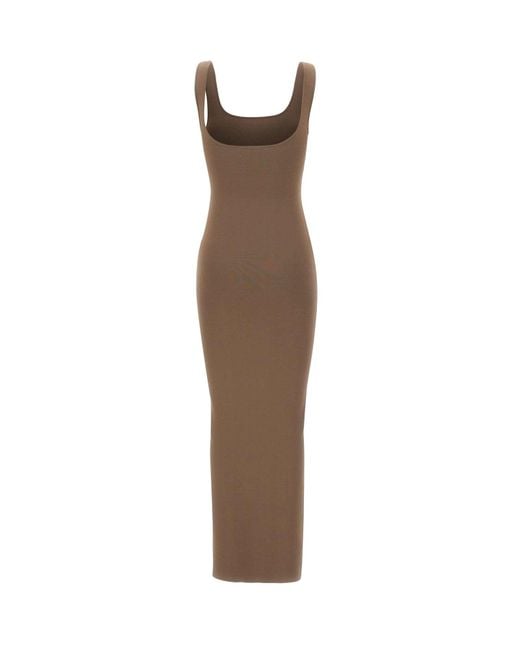 Entire studios Brown Square-Neck Knitted Midi Dress
