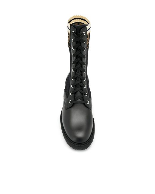 Fendi Black Rockoko Ff Motif Combat Boots