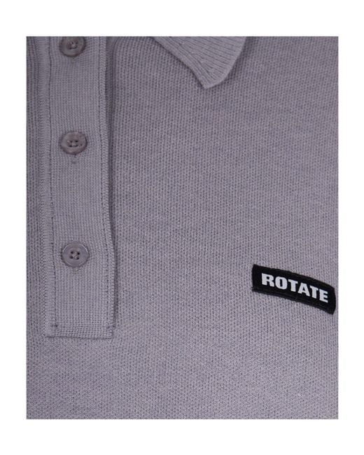 ROTATE BIRGER CHRISTENSEN Gray Slinky Knit Buttoned Polo Top