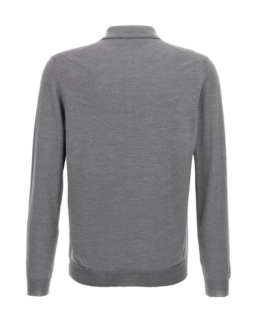 Zanone Gray Flexwool Long-Sleeve Polo Shirt for men