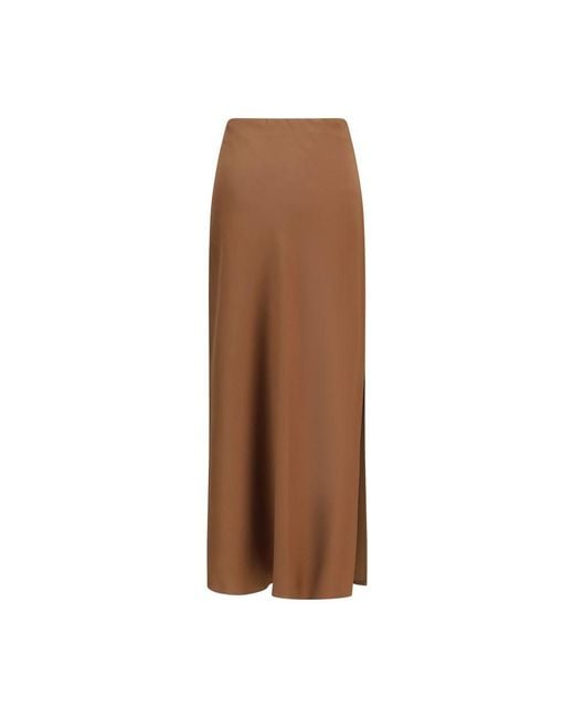 Brunello Cucinelli Brown Satin-Finish Slit Maxi Skirt
