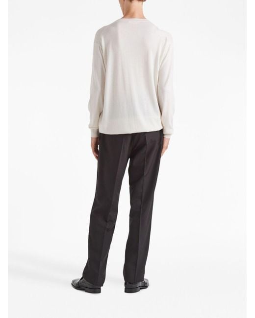 Prada White Long-Sleeved V-Neck Jumper for men