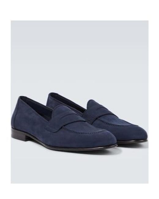 Brioni Blue Appia Leather Penny Loafers for men