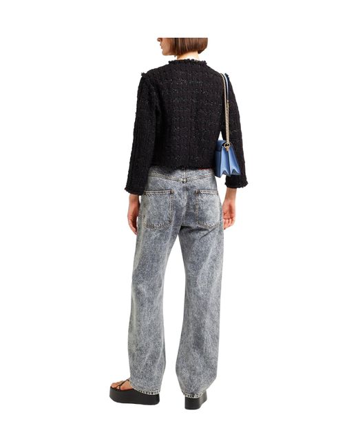 Tory Burch Black Solid-Color Pocketless Tweed Blazer