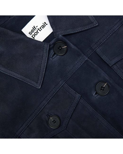 Self-Portrait Blue Flap-Pocket Suede Jacket