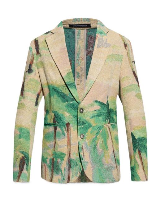 Emporio Armani Green All-Over Print Blazer for men