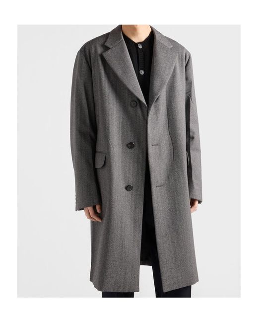 Prada Gray Single-Breasted Wool Coat for men