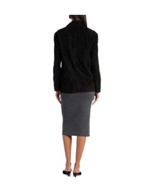 Nour Hammour Black Solid Suede Blazer