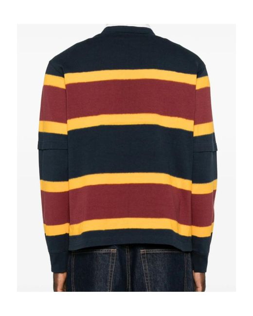 Sacai Blue Striped-Knit Layered-Sleeve Sweater for men