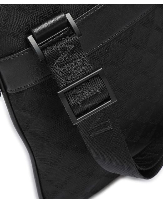 Emporio Armani Black All-Over Jacquard Eagle Flat Shoulder Bag for men