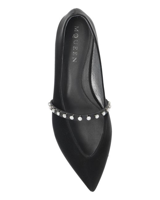McQueen Black Srud-Embellished Ballerina Flats