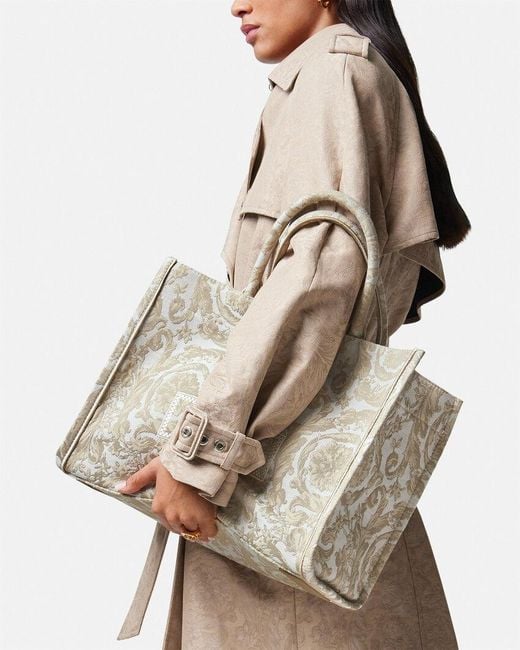 Versace Natural Athena Logo Embroidered Tote Bag