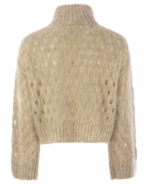 Brunello Cucinelli Natural Dazzling Net Turtleneck Jumper