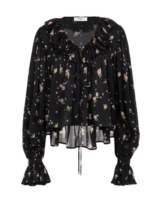 Chloé Black Chloé Maxi Gathered Ruffle Top