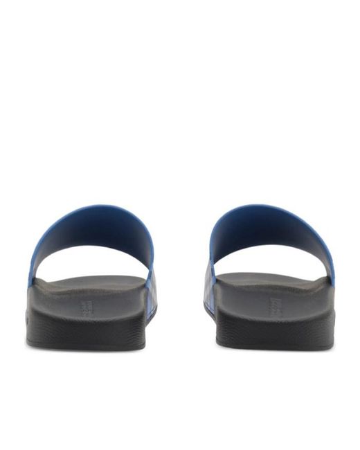 Burberry Blue Checked Slip-On Slides for men