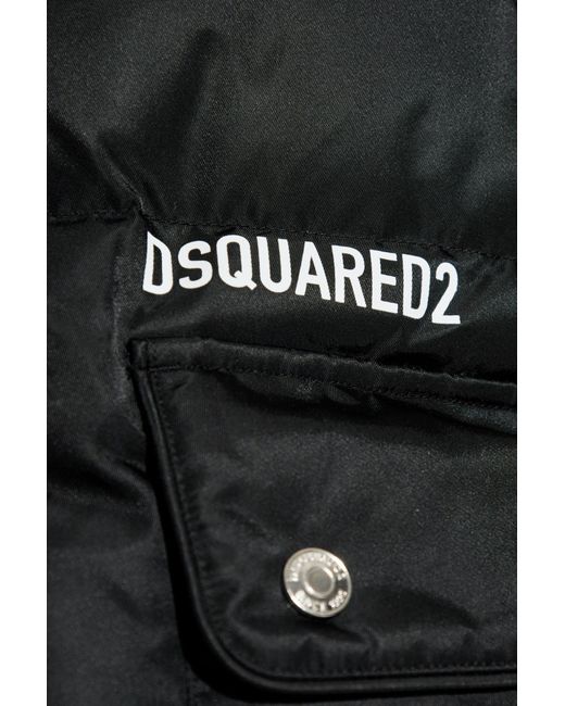 DSquared² Black Logo Printed Quilted Hooded Down Coat