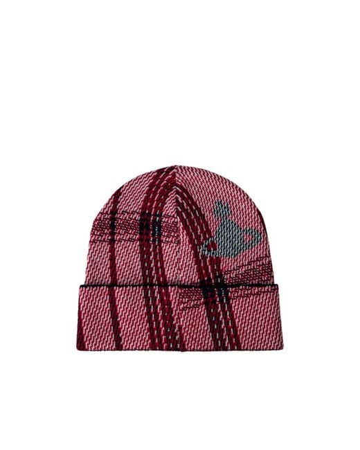 Vivienne Westwood Red Check Knit Beanie for men