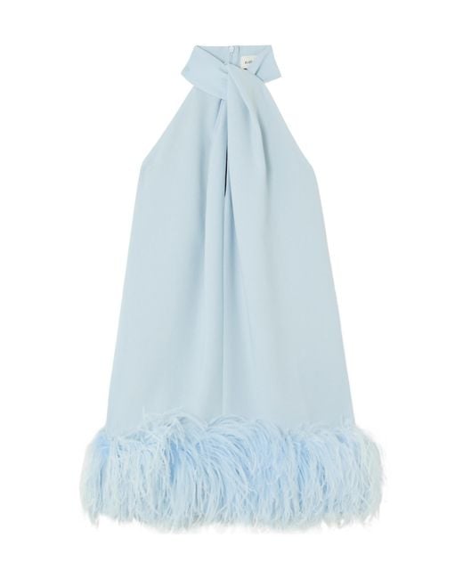 16Arlington Blue Cynthia Feather-Trimmed Crepe De Chine Halterneck Mini Dress