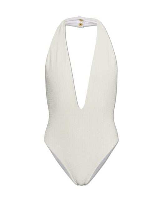 Balmain White V-Neck Swimsuit
